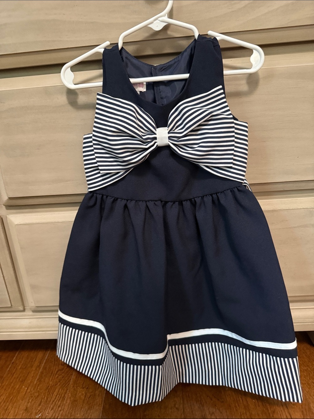 Bonnie Jean Navy and White Striped Bow Party Dress
